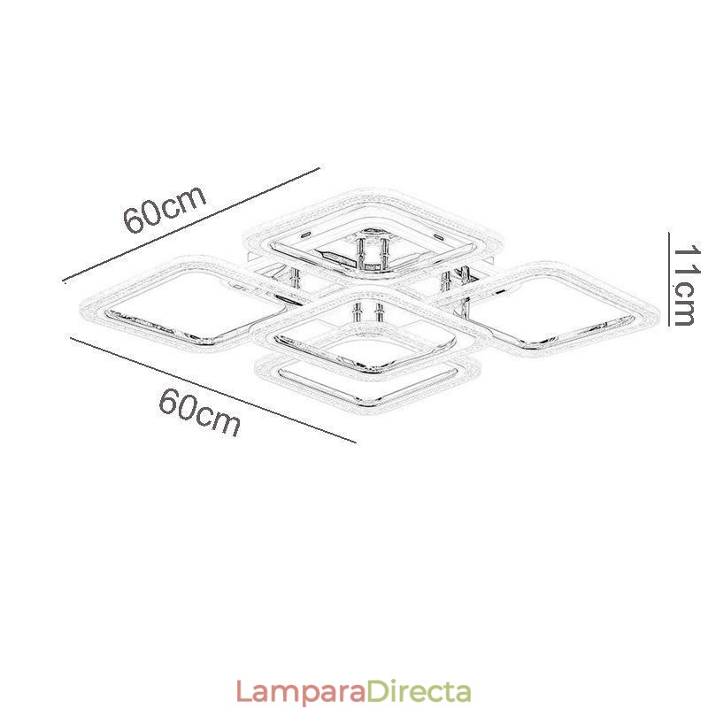 Lámpara de techo cuadrada de acrílico cromado con montaje empotrado de 5 luces