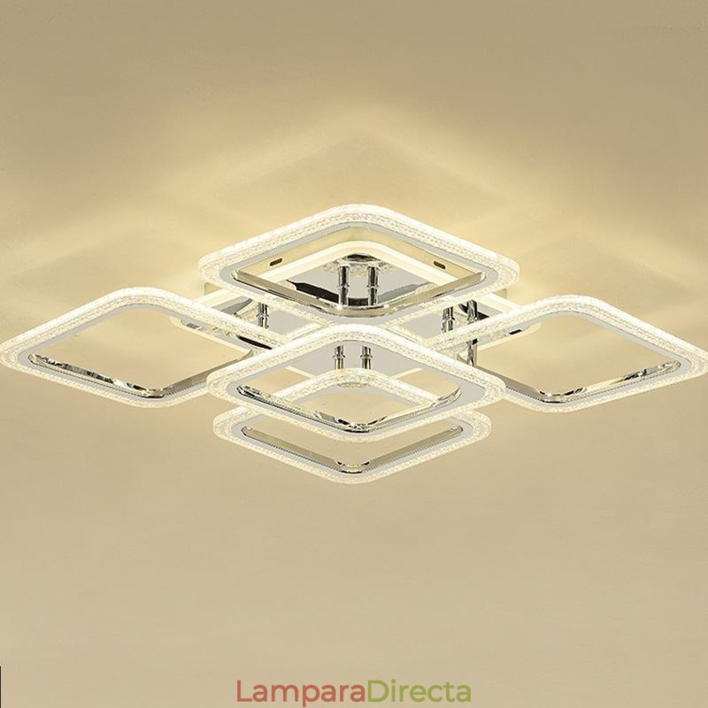Lámpara de techo cuadrada de acrílico cromado con montaje empotrado de 5 luces