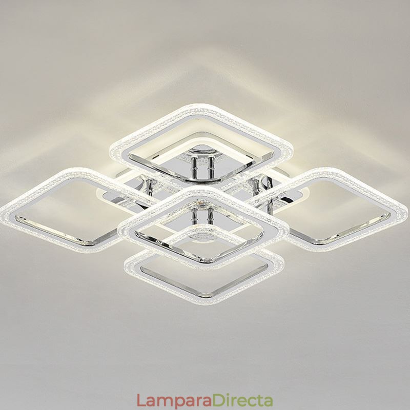 Lámpara de techo cuadrada de acrílico cromado con montaje empotrado de 5 luces