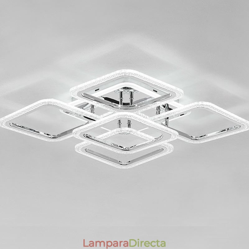 Lámpara de techo cuadrada de acrílico cromado con montaje empotrado de 5 luces
