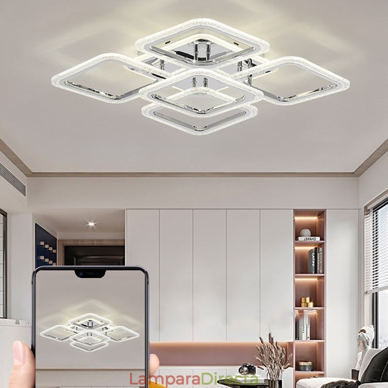 Lámpara de techo cuadrada de acrílico cromado con montaje empotrado de 5 luces