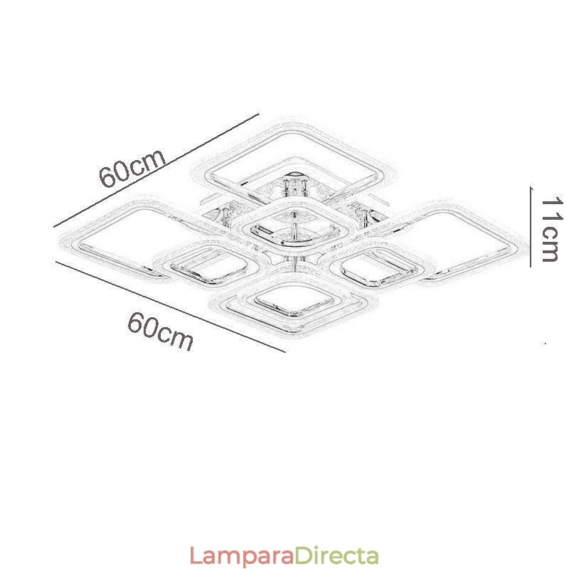Lámpara de techo cuadrada de acrílico empotrada cromada de 8 luces