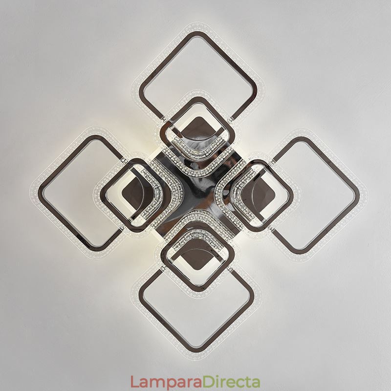 Lámpara de techo cuadrada de acrílico empotrada cromada de 8 luces