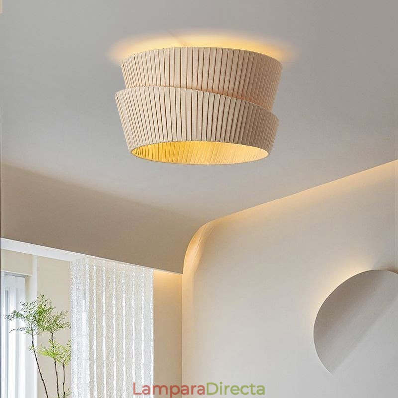 Lámpara de techo empotrada Wabi Sabi estilo francés crema con pantalla de tela de doble capa