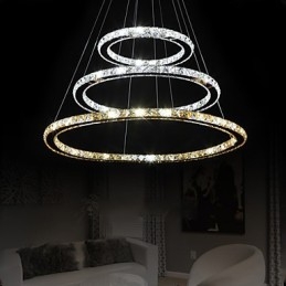 Lámparas colgantes de cristal K9 ámbar y transparente, iluminación con 3 anillos