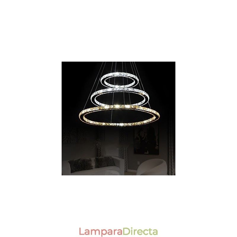 Lámparas colgantes de cristal K9 ámbar y transparente, iluminación con 3 anillos