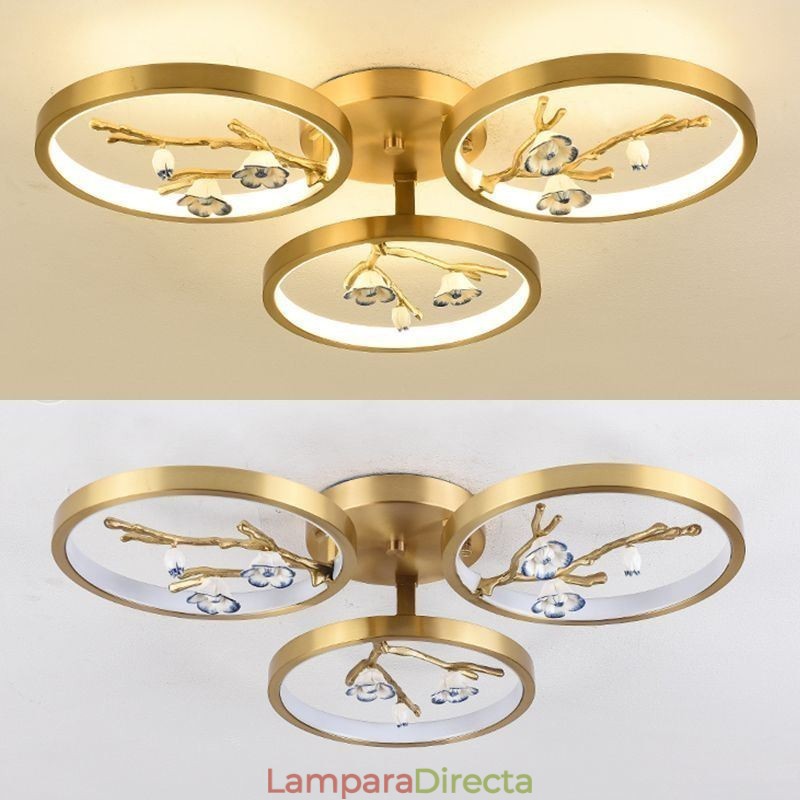 Lámpara de techo empotrada con diseño de rama de ciruelo en flor de cobre