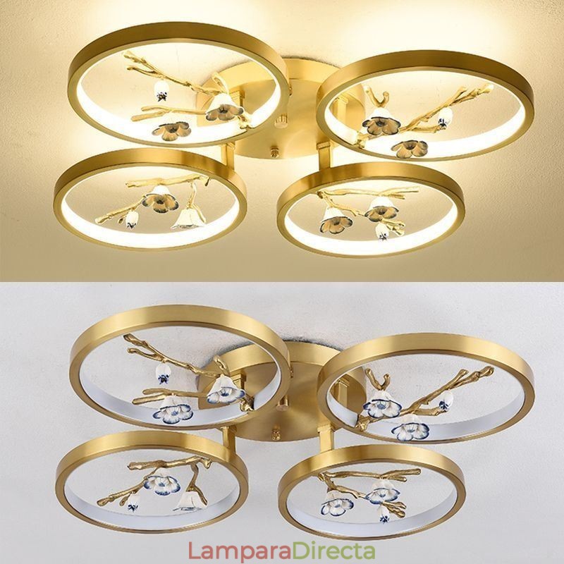 Lámpara de techo empotrada con diseño de rama de ciruelo en flor de cobre