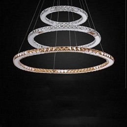 Lámparas colgantes de cristal K9 ámbar y transparente, iluminación con 3 anillos