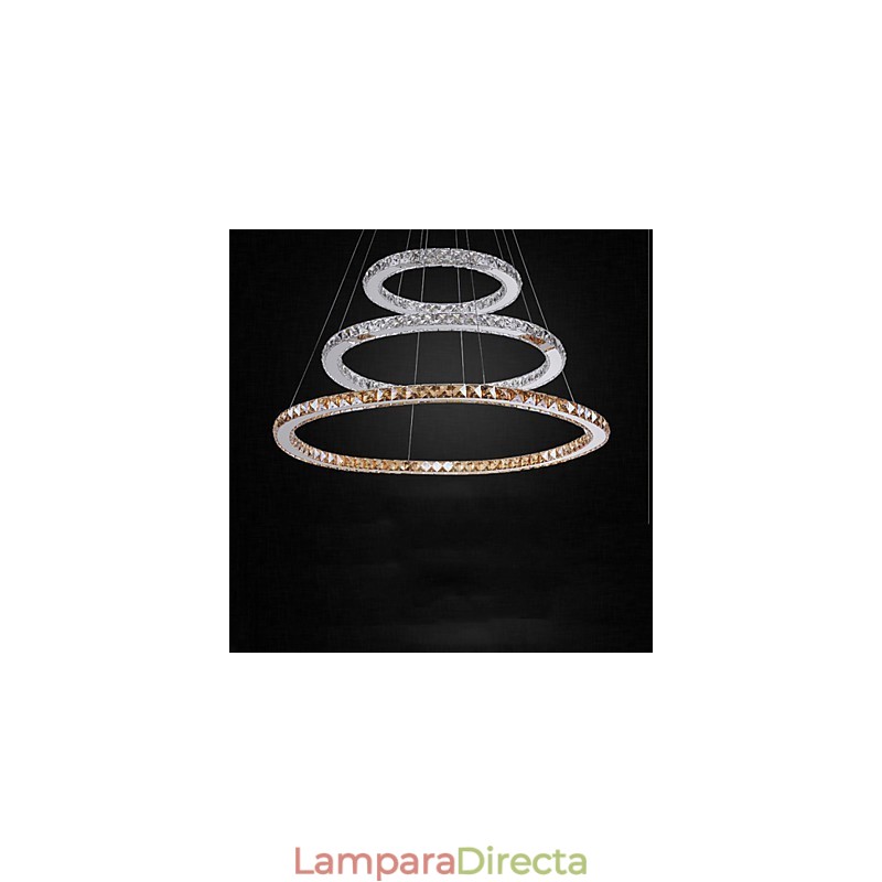 Lámparas colgantes de cristal K9 ámbar y transparente, iluminación con 3 anillos