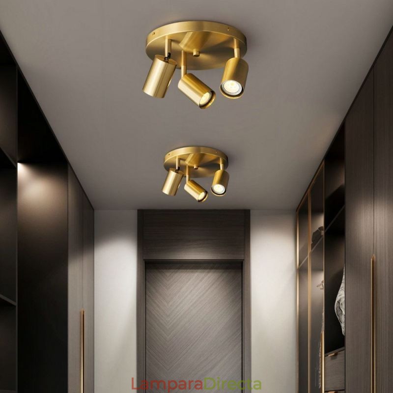 Lámpara de techo moderna de 3 luces, color negro dorado, con acabado en cobre, ideal para el hogar.