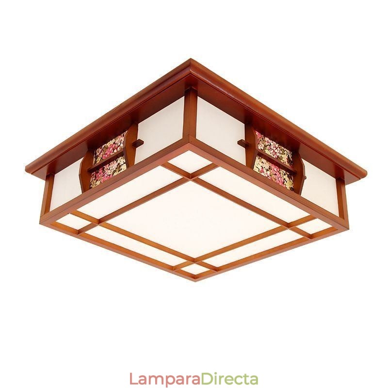 Lámpara de techo cuadrada empotrada de madera retro