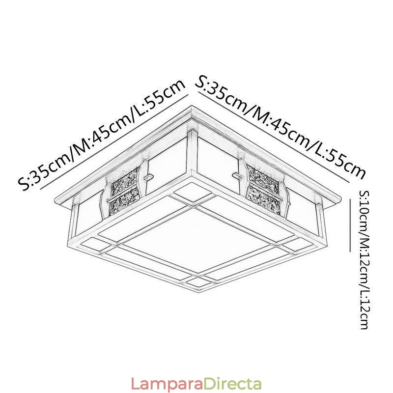 Lámpara de techo cuadrada empotrada de madera retro