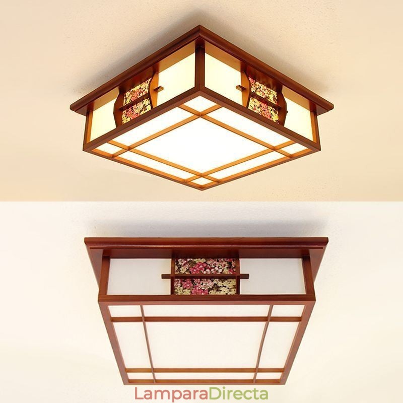 Lámpara de techo cuadrada empotrada de madera retro