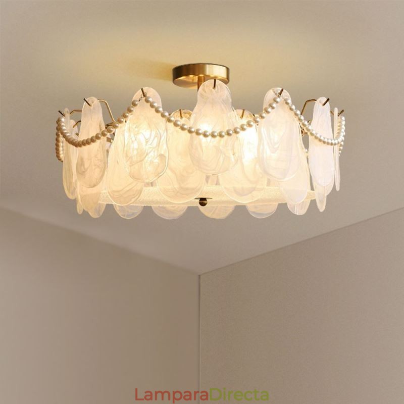 Lámpara de techo de hierro europea, elegante lámpara de techo de cristal.
