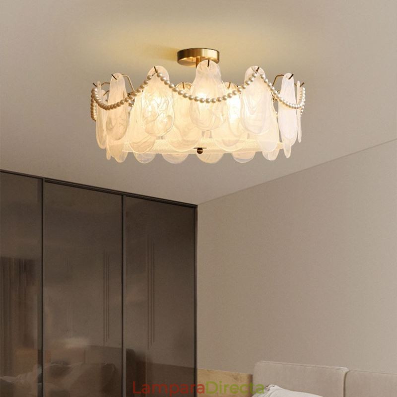 Lámpara de techo de hierro europea, elegante lámpara de techo de cristal.