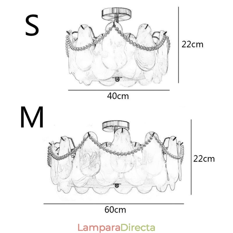 Lámpara de techo de hierro europea, elegante lámpara de techo de cristal.