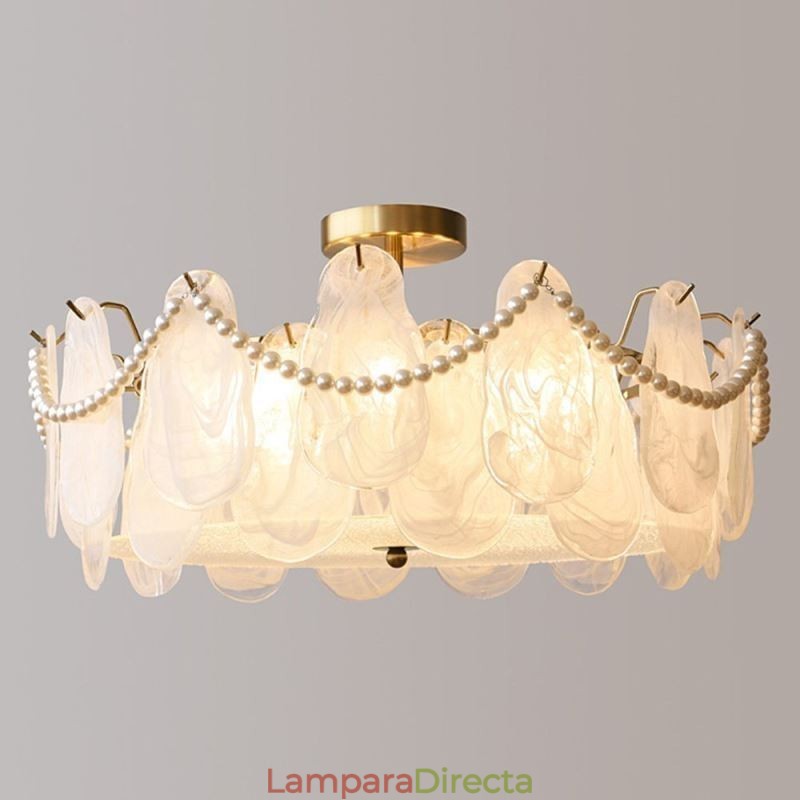 Lámpara de techo de hierro europea, elegante lámpara de techo de cristal.