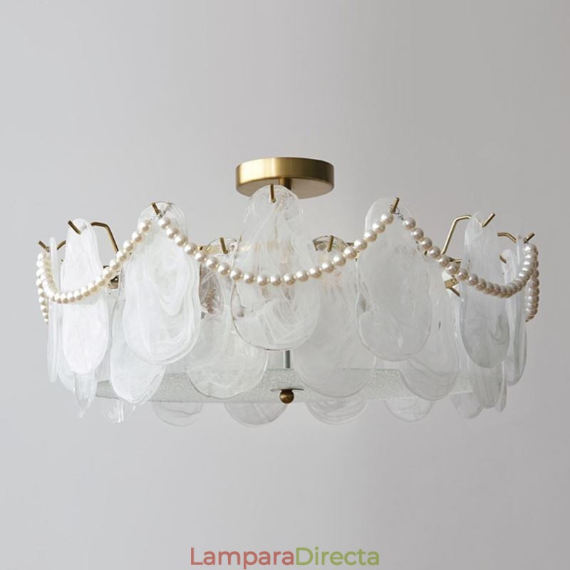 Lámpara de techo de hierro europea, elegante lámpara de techo de cristal.