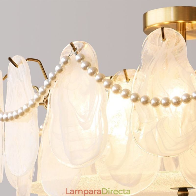 Lámpara de techo de hierro europea, elegante lámpara de techo de cristal.