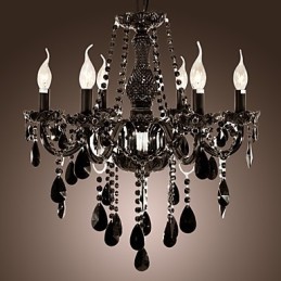 Lámpara de araña moderna de cristal negro de 6 luces