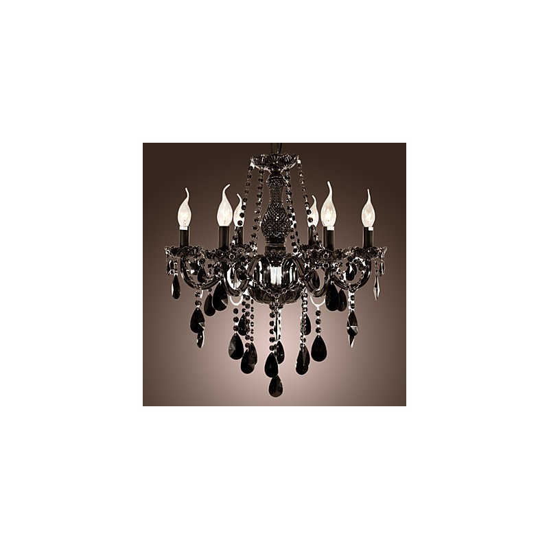 Lámpara de araña moderna de cristal negro de 6 luces