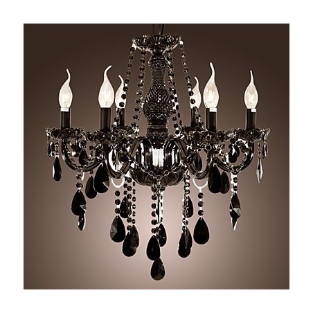 Lámpara de araña moderna de cristal negro de 6 luces Lámpara de araña moderna de cristal negro de 6 luces