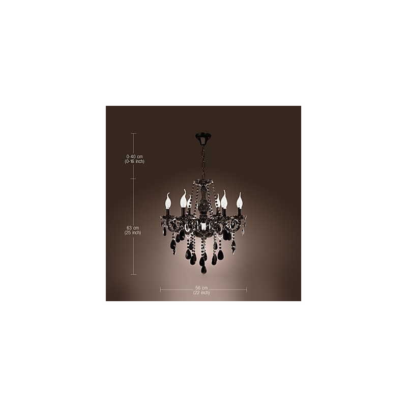 Lámpara de araña moderna de cristal negro de 6 luces