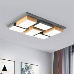 Lámpara de techo acrílica moderna con diseño geométrico de madera.