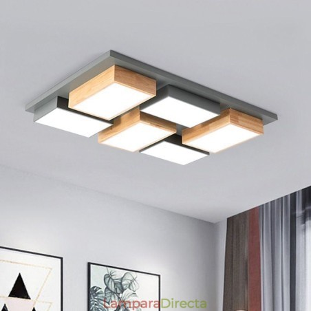 Lámpara de techo acrílica moderna con diseño geométrico de madera. Lámpara de techo acrílica moderna con diseño geométrico de madera.