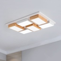 Lámpara de techo acrílica moderna con diseño geométrico de madera.