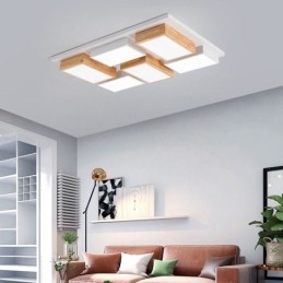 Lámpara de techo acrílica moderna con diseño geométrico de madera.