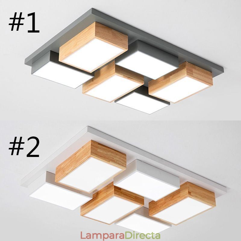 Lámpara de techo acrílica moderna con diseño geométrico de madera.