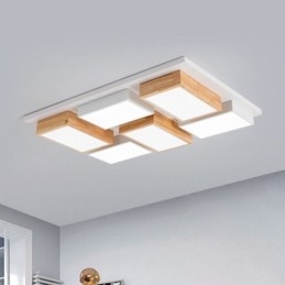 Lámpara de techo acrílica moderna con diseño geométrico de madera.