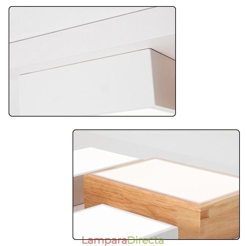 Lámpara de techo acrílica moderna con diseño geométrico de madera.