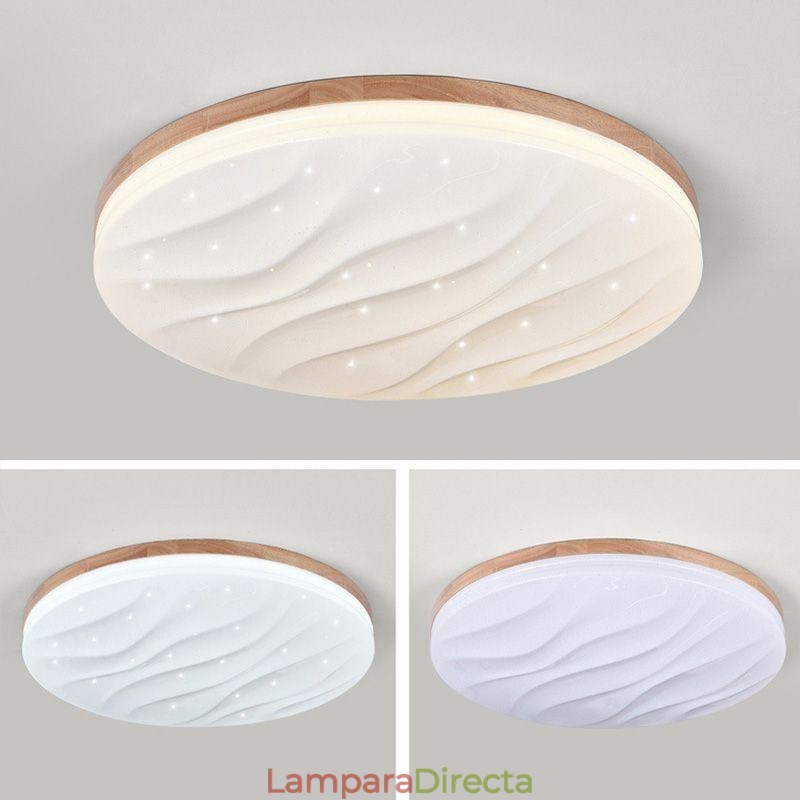 Lámpara de techo japonesa de madera acrílica redonda corrugada