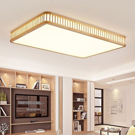 Lámpara de techo japonesa de acrílico rectangular de madera de caucho Lámpara de techo japonesa de acrílico rectangular de madera de caucho