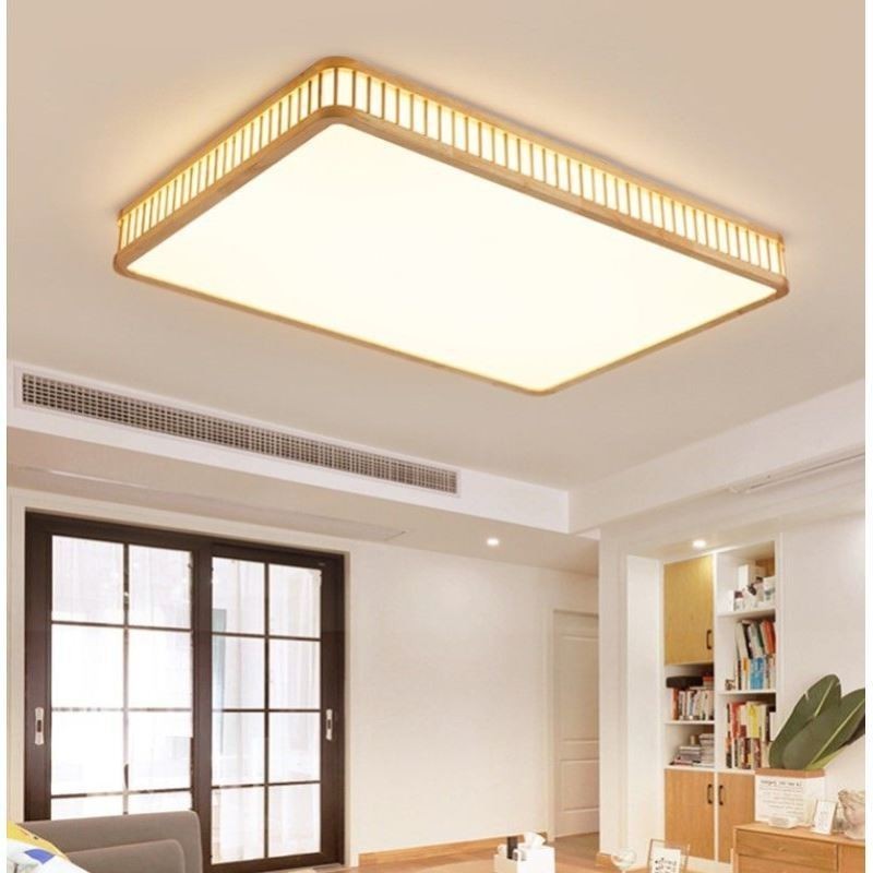 Lámpara de techo japonesa de acrílico rectangular de madera de caucho