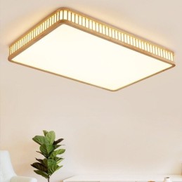 Lámpara de techo japonesa de acrílico rectangular de madera de caucho