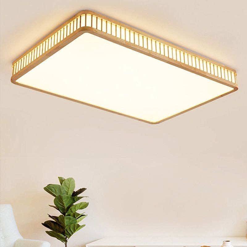 Lámpara de techo japonesa de acrílico rectangular de madera de caucho