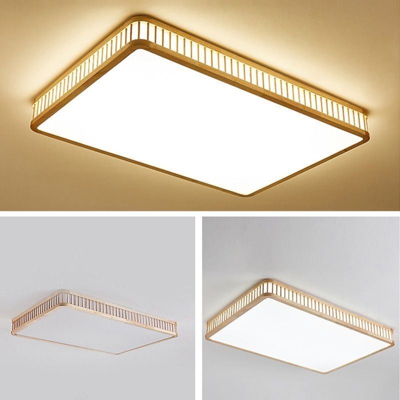 Lámpara de techo japonesa de acrílico rectangular de madera de caucho