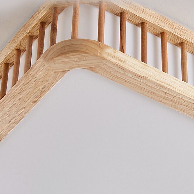 Lámpara de techo japonesa de acrílico rectangular de madera de caucho