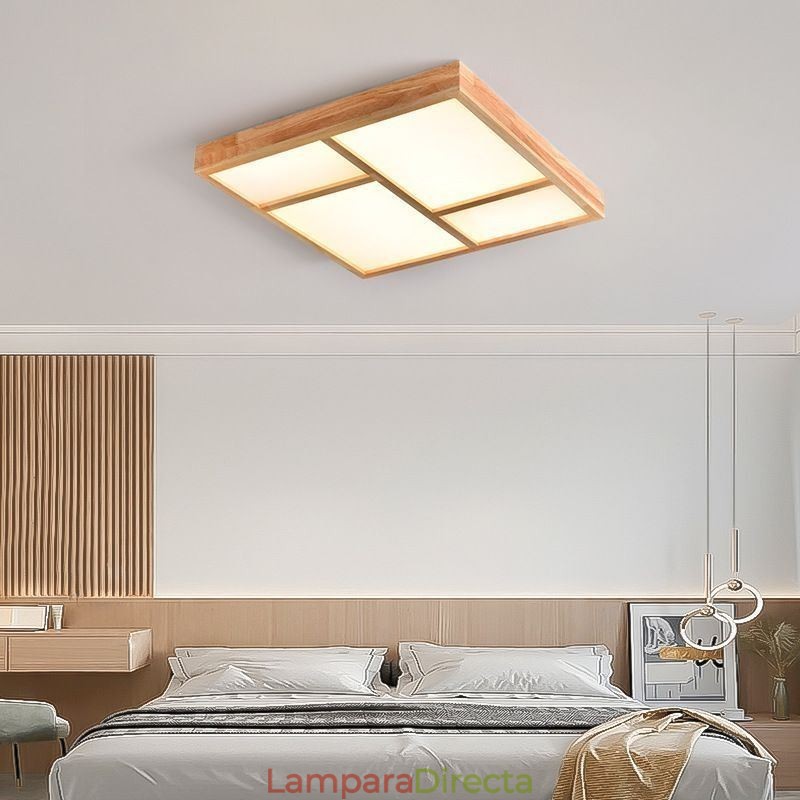 Lámpara de techo acrílica japonesa con diseño geométrico de madera
