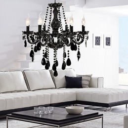 Lámpara de araña moderna de cristal negro de 6 luces