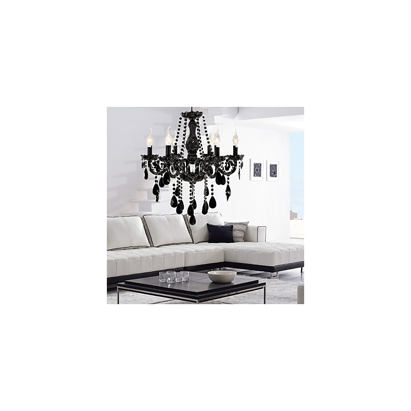 Lámpara de araña moderna de cristal negro de 6 luces
