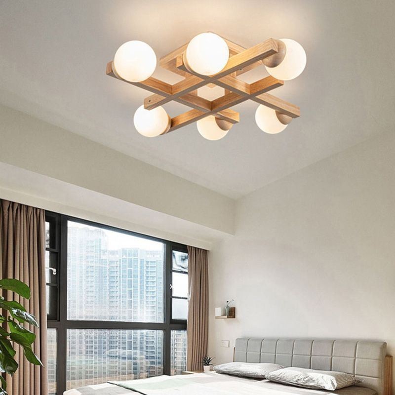 Lámpara de techo de madera japonesa con diseño molecular de frijol mágico