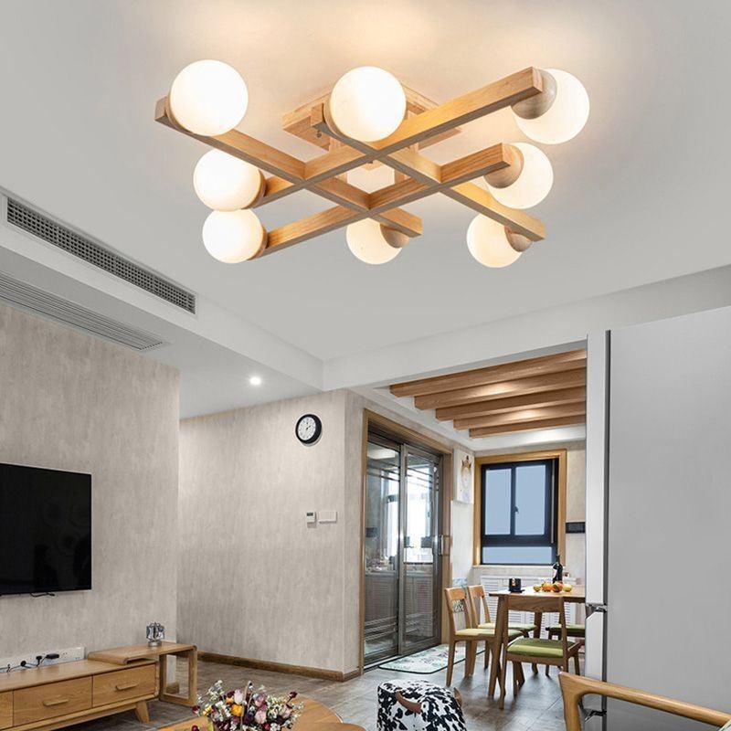 Lámpara de techo de madera japonesa con diseño molecular de frijol mágico