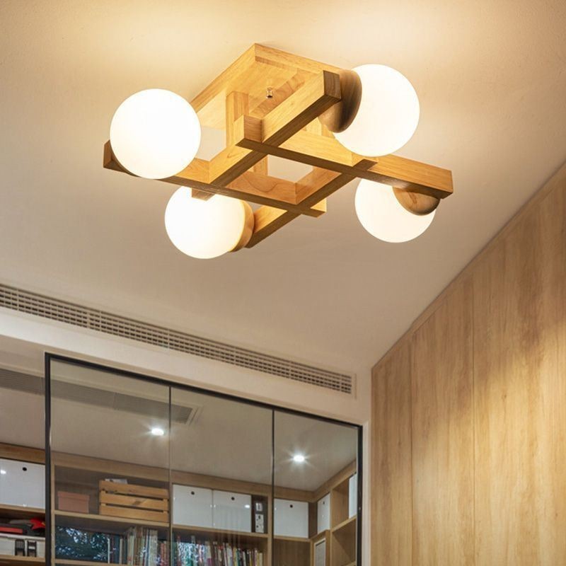 Lámpara de techo de madera japonesa con diseño molecular de frijol mágico