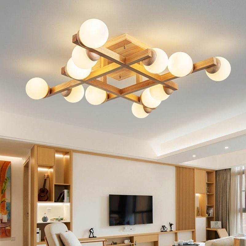 Lámpara de techo de madera japonesa con diseño molecular de frijol mágico