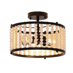 Lámpara de techo de 3 luces con cuentas de madera para vestíbulo
